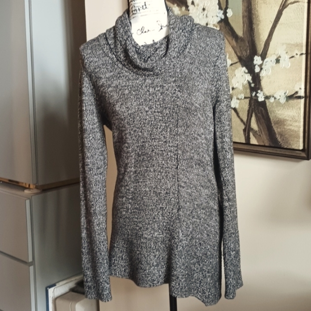 Calvin Klein Cowl Neck Sweater, Black with White Woven in.